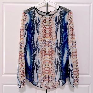 NWT Sheer Philosophy XS multicolor print with lace detail